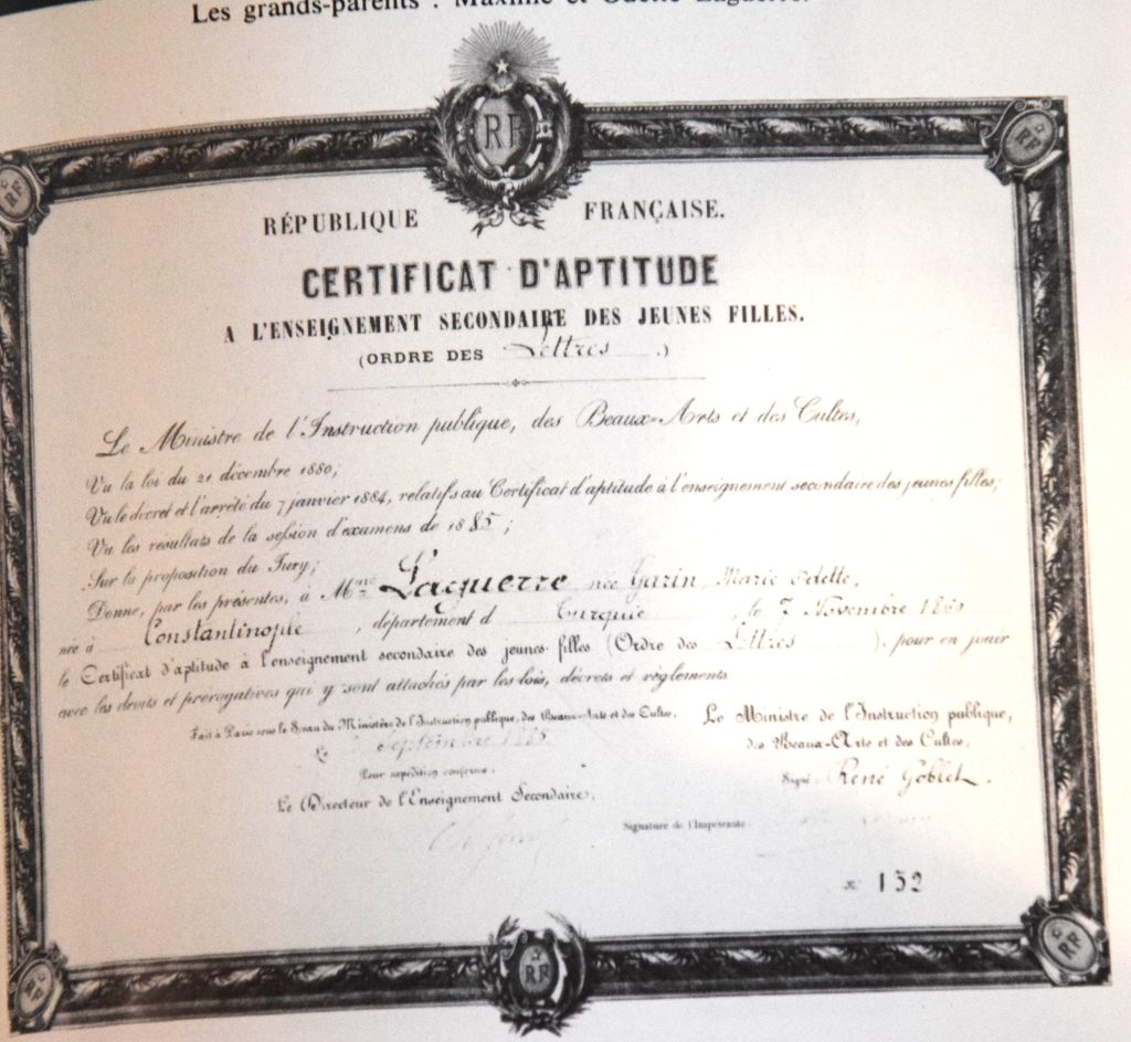 Le certificat d'aptitude d'Odette Laguerre